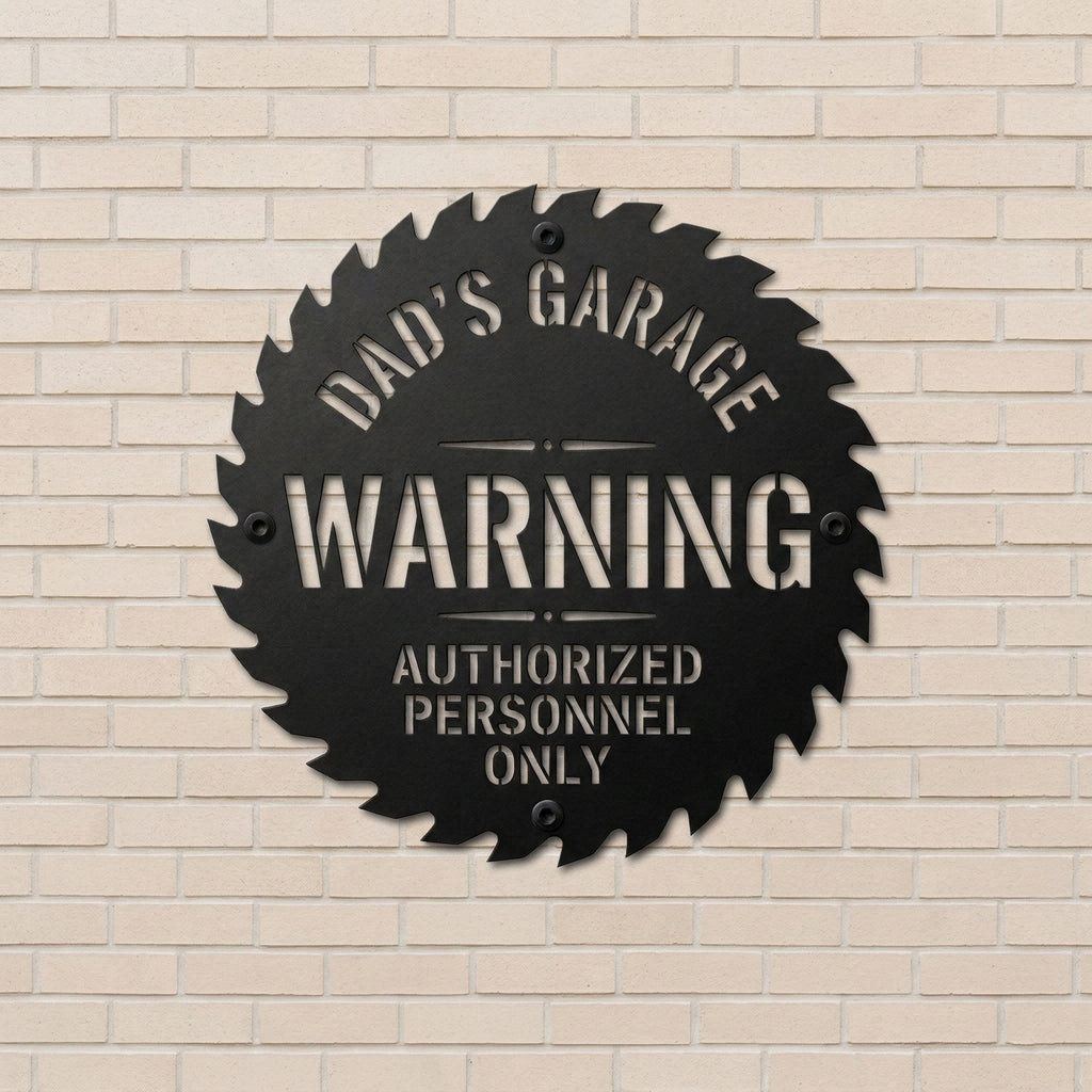 Personalized Garage Warning Metal Sign, Custom Dad's Garage Sign, Workshop Wall Decor, Authorized Personnel Only