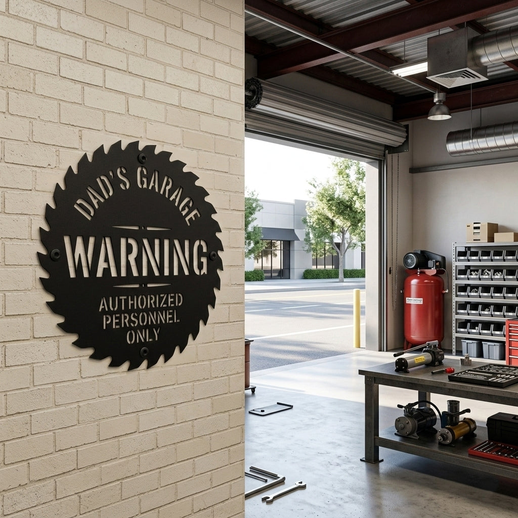 Personalized Garage Warning Metal Sign, Custom Dad's Garage Sign, Workshop Wall Decor, Authorized Personnel Only