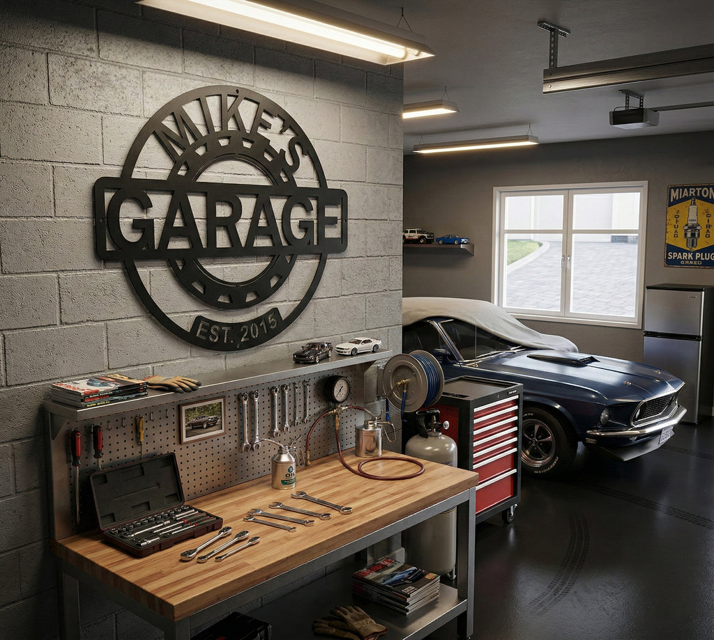 Personalized Garage Metal Sign, Custom Garage Wall Decor, Workshop Sign, Man Cave Decor
