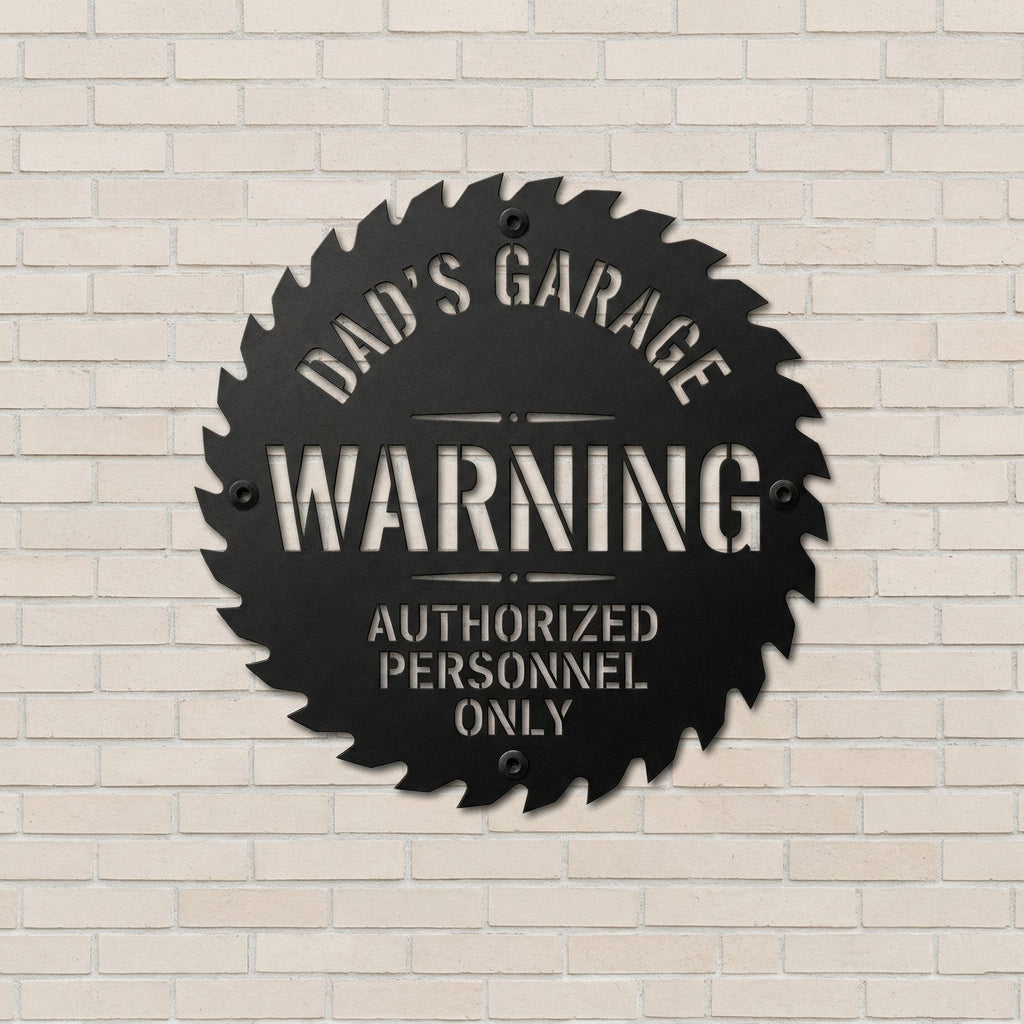 Personalized Garage Warning Metal Sign, Custom Dad's Garage Sign, Workshop Wall Decor, Authorized Personnel Only
