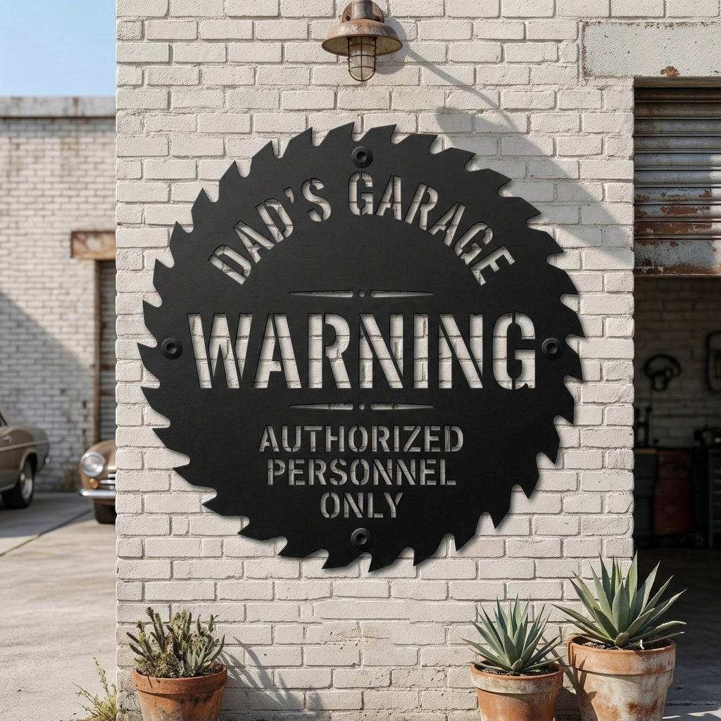 Personalized Garage Warning Metal Sign, Custom Dad's Garage Sign, Workshop Wall Decor, Authorized Personnel Only