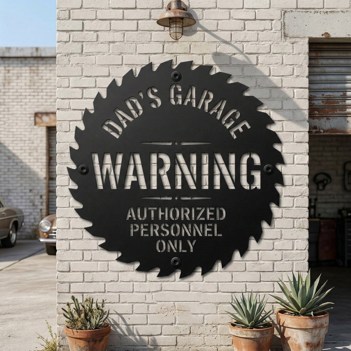 Personalized Garage Warning Metal Sign, Custom Dad's Garage Sign, Workshop Wall Decor, Authorized Personnel Only