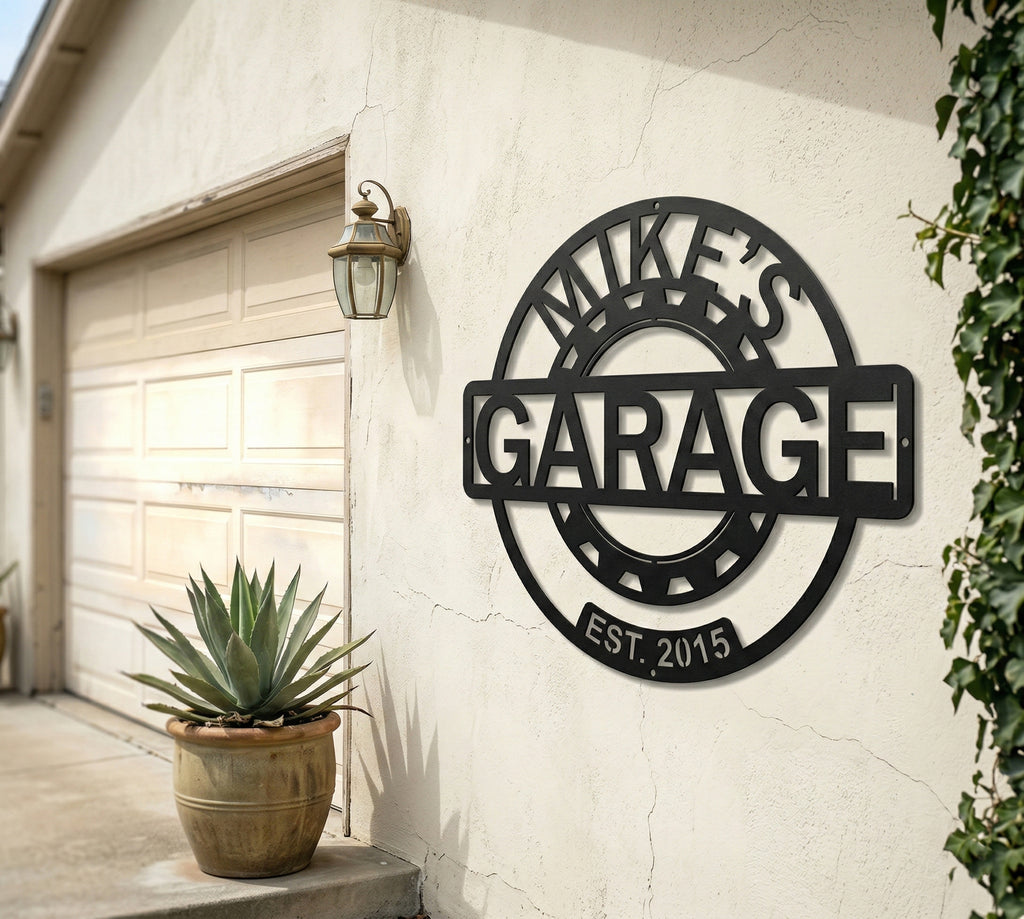 Personalized Garage Metal Sign, Custom Garage Wall Decor, Workshop Sign, Man Cave Decor