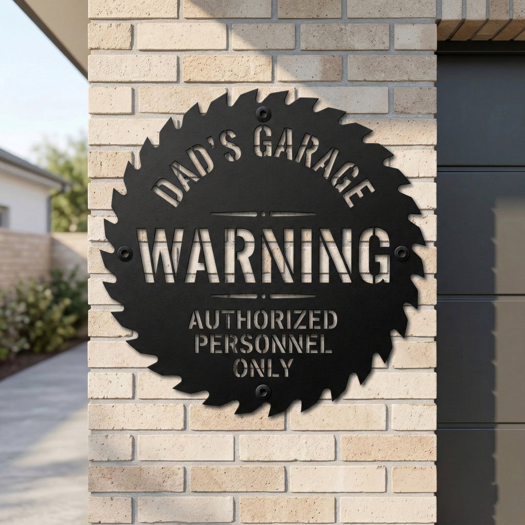 Personalized Garage Warning Metal Sign, Custom Dad's Garage Sign, Workshop Wall Decor, Authorized Personnel Only