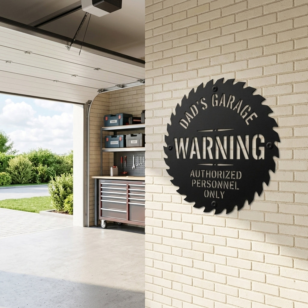 Personalized Garage Warning Metal Sign, Custom Dad's Garage Sign, Workshop Wall Decor, Authorized Personnel Only