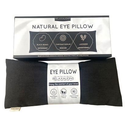 Organic Linen Weighted Eye Pillow with Roasted Black Beans, Chrysanthemum, and Lavender – Heated or Cooling Aromatherapy for Relaxation, Yoga, Meditation, Sleeping, Headache, Dry Eyes, and Sinus Relief