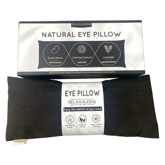 Organic Linen Weighted Eye Pillow with Roasted Black Beans, Chrysanthemum, and Lavender – Heated or Cooling Aromatherapy for Relaxation, Yoga, Meditation, Sleeping, Headache, Dry Eyes, and Sinus Relief