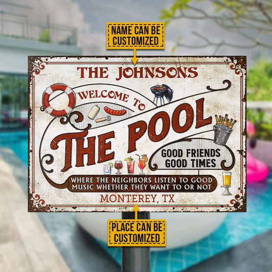FE911 Personalized Pool Grilling Red Listen To The Good Music Custom Metal Sign Home Decor