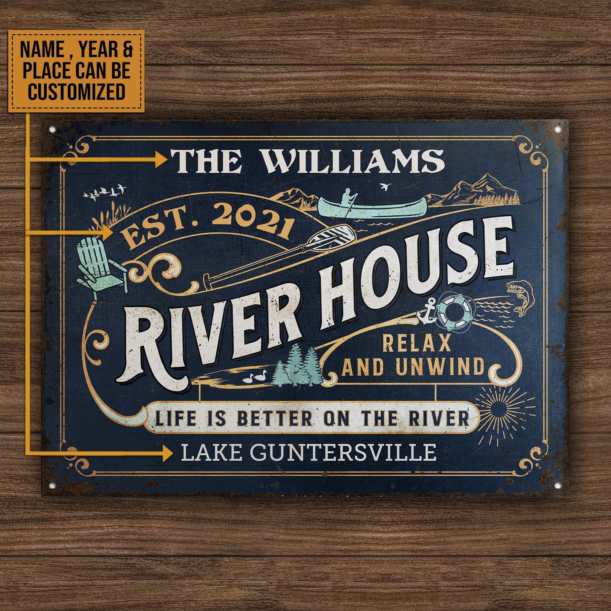 FE911 Personalized River House Life Better Customized Metal Sign Home Decor