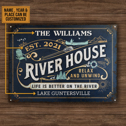 FE911 Personalized River House Life Better Customized Metal Sign Home Decor