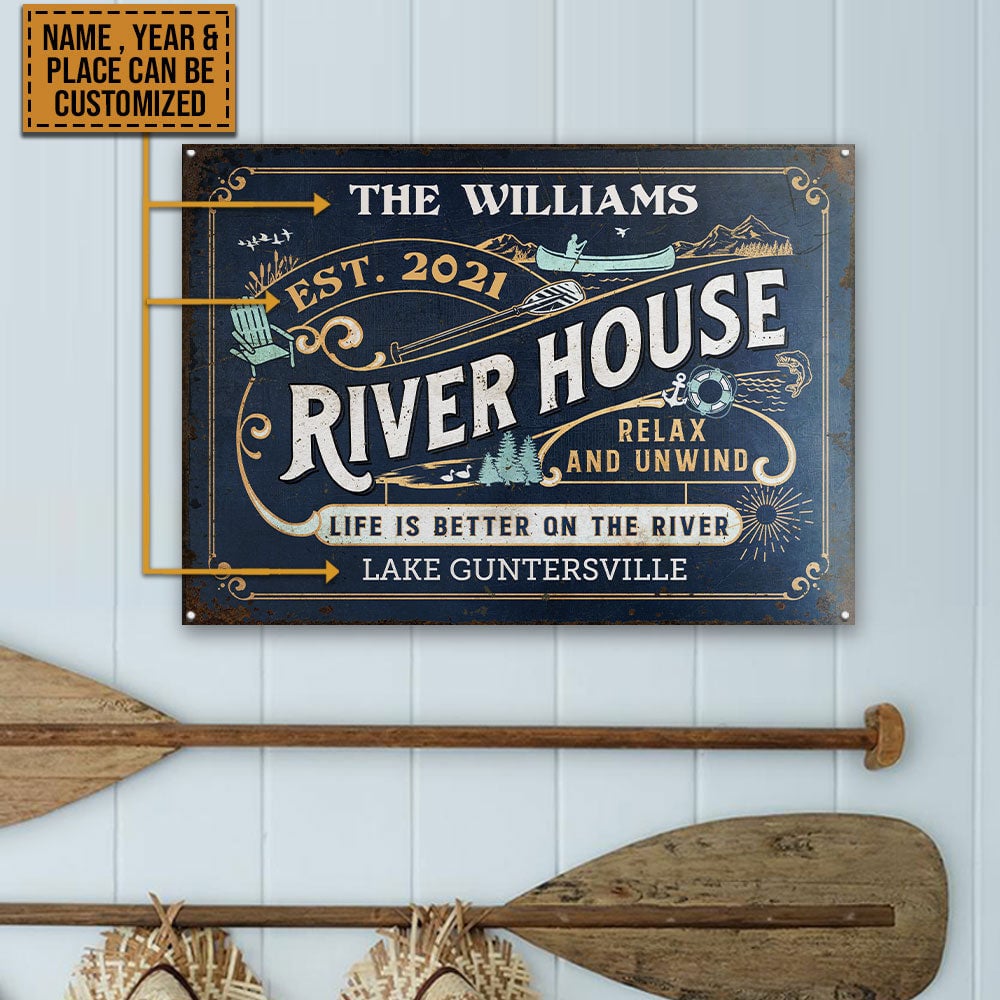 FE911 Personalized River House Life Better Customized Metal Sign Home Decor