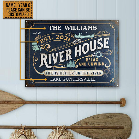 FE911 Personalized River House Life Better Customized Metal Sign Home Decor