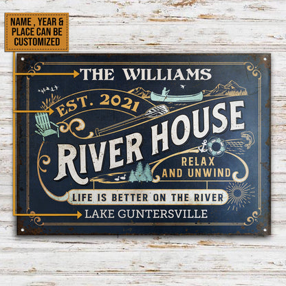 FE911 Personalized River House Life Better Customized Metal Sign Home Decor