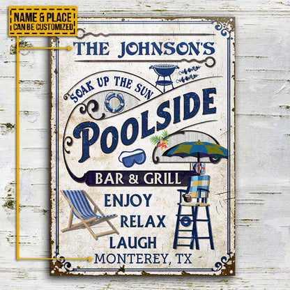Personalized Pool Poolside Bar & Grill Custom Metal Sign Home Decor