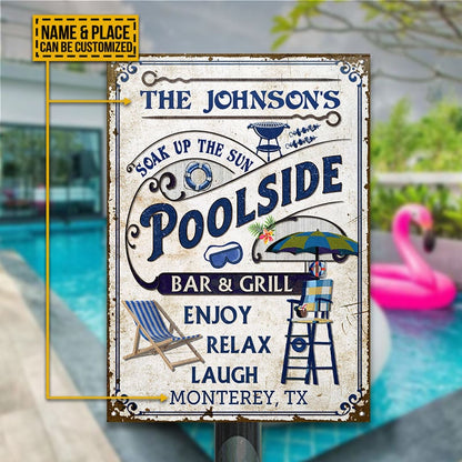Personalized Pool Poolside Bar & Grill Custom Metal Sign Home Decor
