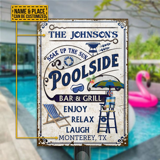 Personalized Pool Poolside Bar & Grill Custom Metal Sign Home Decor