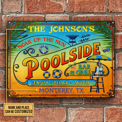 Personalized Pool Summer Vibe Bar & Grill Custom Metal Sign Home Decor