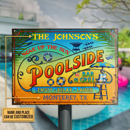 Personalized Pool Summer Vibe Bar & Grill Custom Metal Sign Home Decor