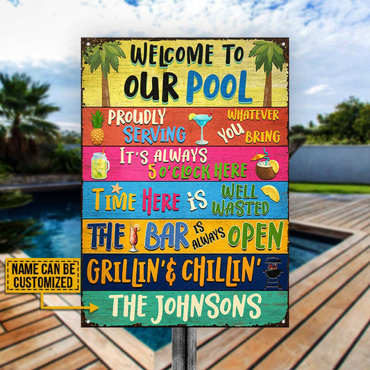 Swimming Pool Bar Grilling Welcome To Custom Metal Sign Home Decor