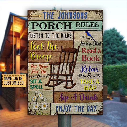 Personalized Porch Rules Listen To Birds Custom Metal Sign Home Decor
