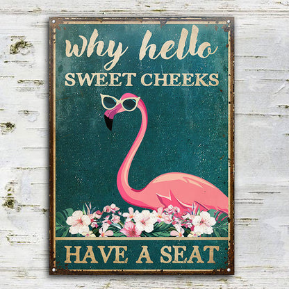 Flamingo Why Hello Customized Metal Sign Home Decor
