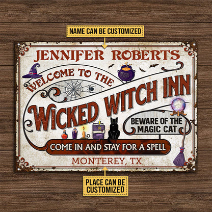 Witch Inn Black Cat Stay For A Spell Custom Metal Sign Home Decor