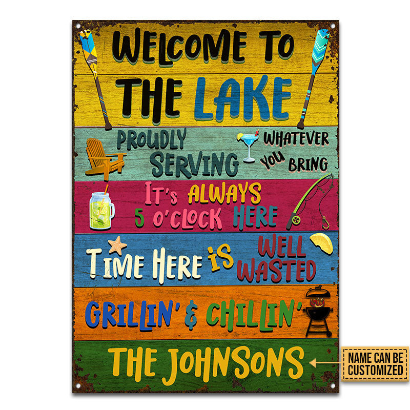 Lake Welcome Proudly Serving Custom, Lake Decor, Lake Gifts Metal Sign Home Decor