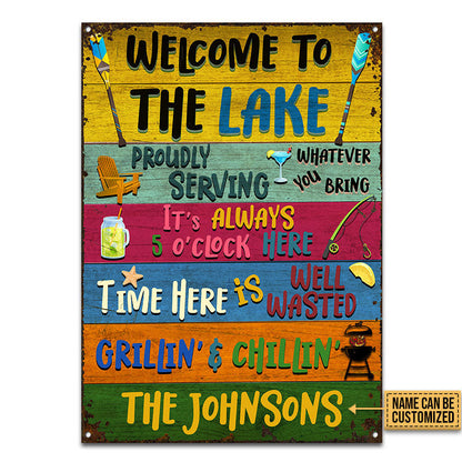 Lake Welcome Proudly Serving Custom, Lake Decor, Lake Gifts Metal Sign Home Decor