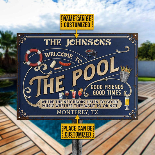 Personalized Pool Grilling Blue Listen To The Good Music Full Custom Metal Sign Home Decor
