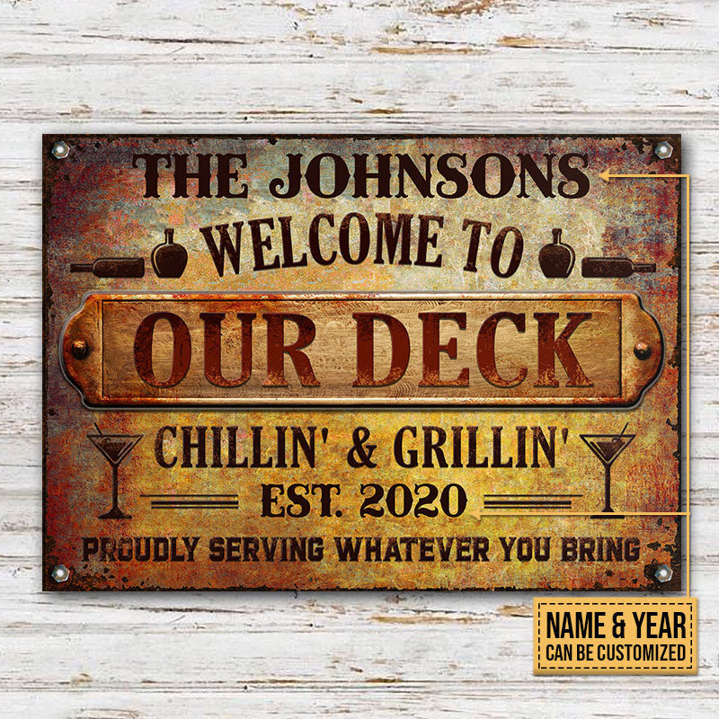 Deck Proudly Serving Whatever You Bring Rustic Custom, Deck Bar Decor, Yard Sign Metal Sign Home Decor