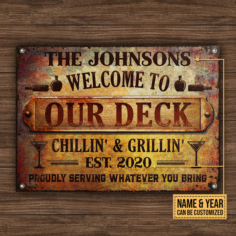 Deck Proudly Serving Whatever You Bring Rustic Custom, Deck Bar Decor, Yard Sign Metal Sign Home Decor