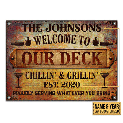 Deck Proudly Serving Whatever You Bring Rustic Custom, Deck Bar Decor, Yard Sign Metal Sign Home Decor