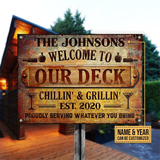 Deck Proudly Serving Whatever You Bring Rustic Custom, Deck Bar Decor, Yard Sign Metal Sign Home Decor