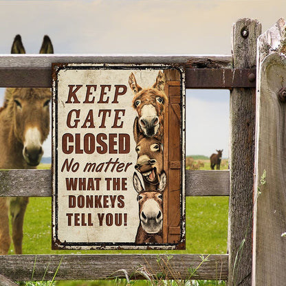 Farm Donkey Keep Gate Closed Customized Metal Sign Home Decor