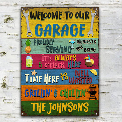 Welcome To Our Garage - Personalized Custom Metal Sign Home Decor