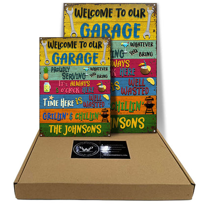 Welcome To Our Garage - Personalized Custom Metal Sign Home Decor
