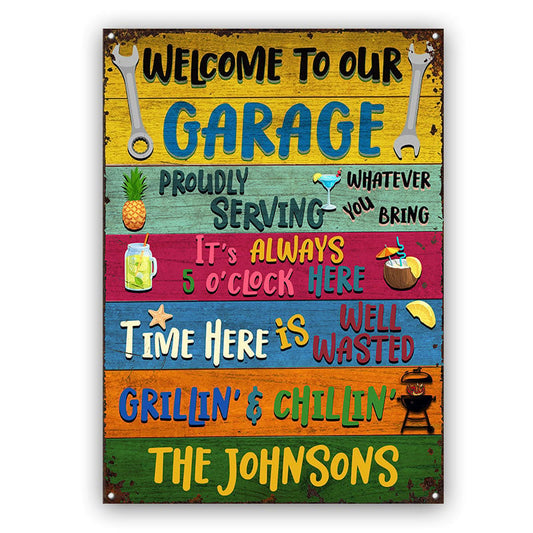Welcome To Our Garage - Personalized Custom Metal Sign Home Decor