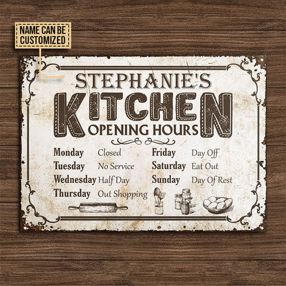 Personalized Kitchen Opening Hours Customized Metal Sign Home Decor