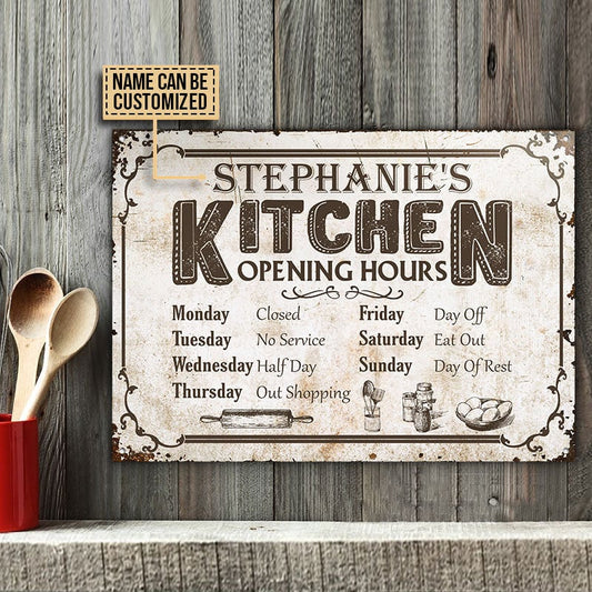 Personalized Kitchen Opening Hours Customized Metal Sign Home Decor