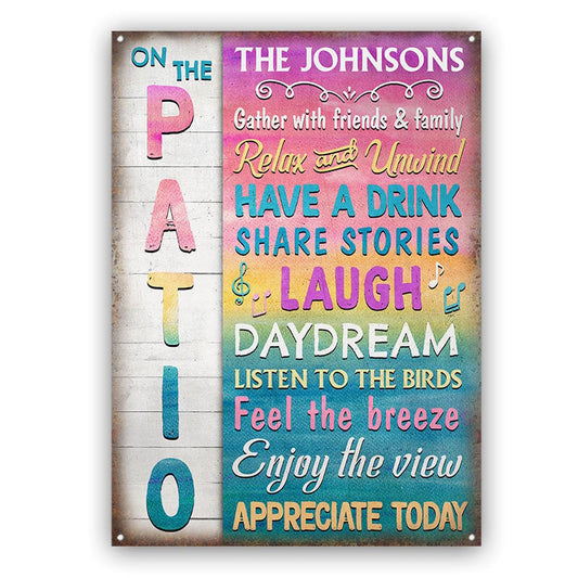 Patio Gather With Friends & Family - Personalized Custom Metal Sign Home Decor
