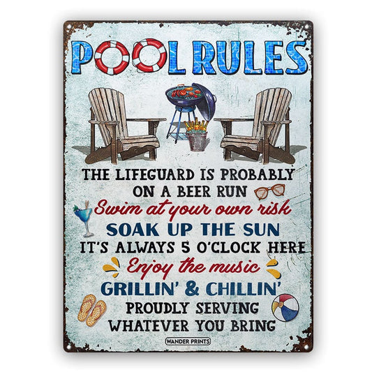 Angel N Heaven Family Gifts, Backyard Decor, Outdoor Decor, Housewarming Gifts, Patio, Garden, Pool, Bar & Grill, BBQ -	Pool Rules Swim At Your Own Risk, Pool Signs,, Tin Signs Metal Sign Home Decor