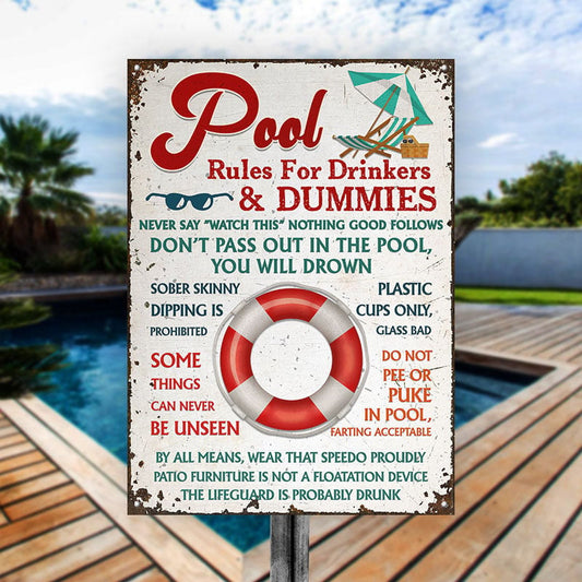 Swimming Pool Rules For Drinker And Dummies Custom, Decorations Outdoor Metal Sign Home Decor