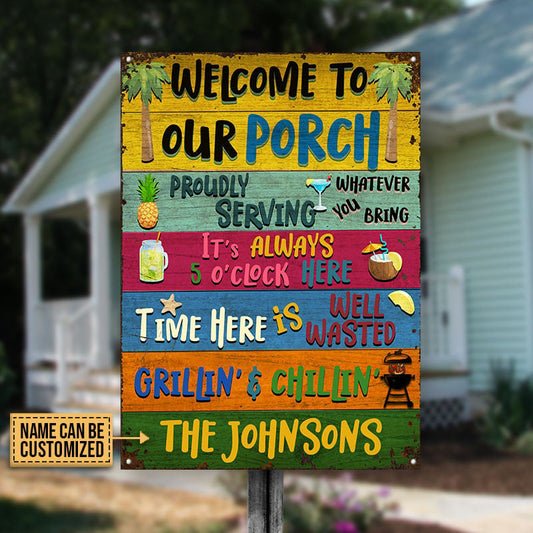 Personalized Porch Welcome Grilling Chilling Custom Metal Sign Home Decor