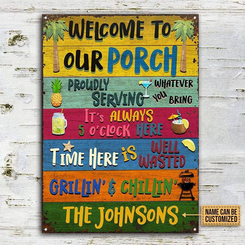 Personalized Porch Welcome Grilling Chilling Custom Metal Sign Home Decor