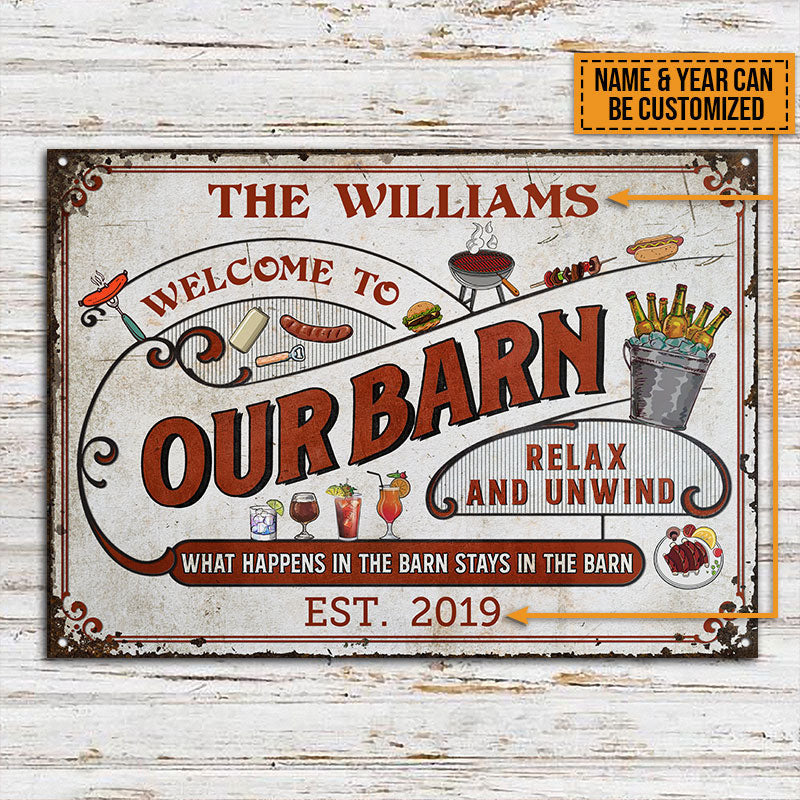 Personalized Red Farm Barn What Happens Custom Metal Sign Home Decor