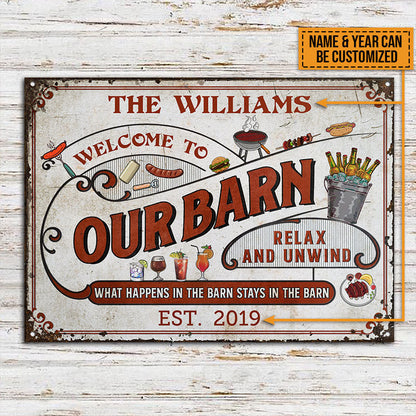 Personalized Red Farm Barn What Happens Custom Metal Sign Home Decor