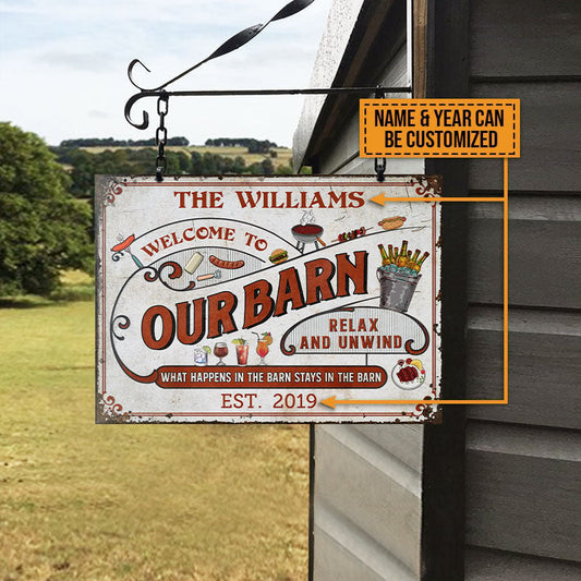 Personalized Red Farm Barn What Happens Custom Metal Sign Home Decor