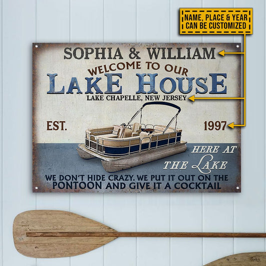 Personalized Pontoon Here At The Lake Customized Metal Sign Home Decor