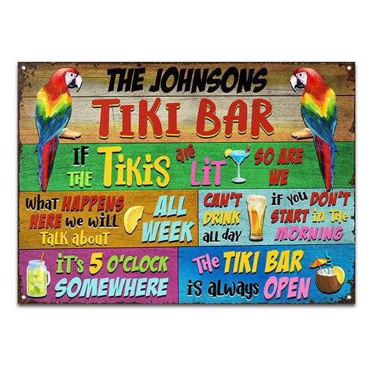 Tropical Parrot Tiki Bar Is Always Open Horizontal Custom Metal Sign Home Decor