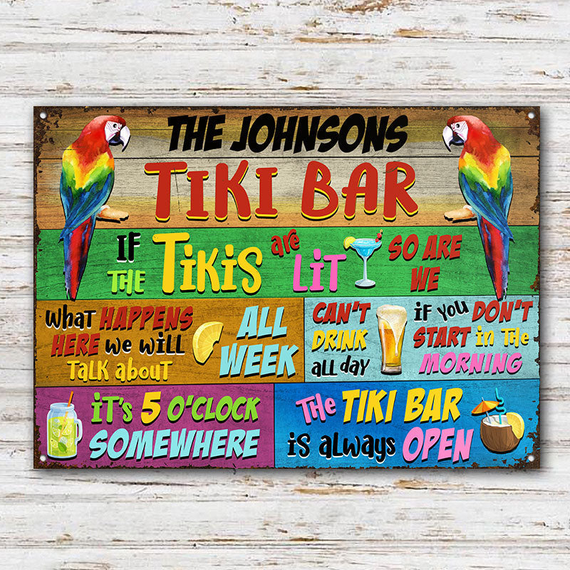 Tropical Parrot Tiki Bar Is Always Open Horizontal Custom Metal Sign Home Decor